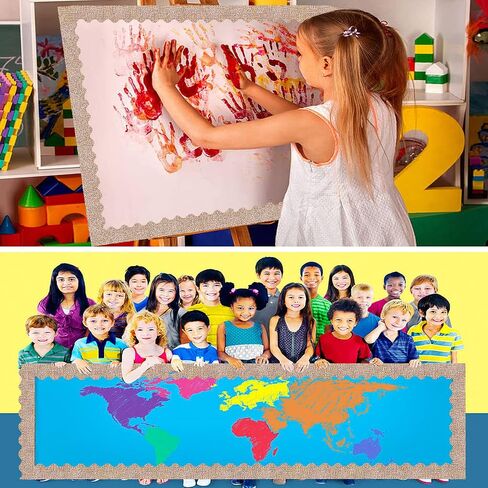 66 Feet Burlap Bulletin Board Border Self Adhesive Scalloped Border Trim Stickers for Bulletin Boards, Desks, Lockers, Home, School or Classroom Decor in Saudi Arabia