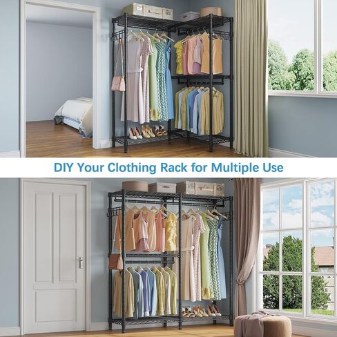 رف ملابس الملابس Vipek L4S على شكل ملابس على شكل زاوية ، رف الملابس الخزانة المحمولة القائمة بذاتها مع 3 قضبان معلقة وخطوط جانبية ، 43.3 "LX29 in Kuwait