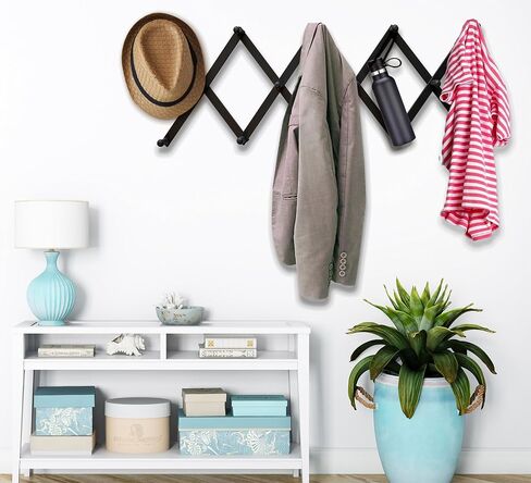 Expandable Wooden Coat Rack Hanger – Accordion Wall Mounted Pine Wood Hooks – Hand Made Vintage Expending Pegs – Hang Coat, Jacket, Hat, Leash, Towel, Mug, Bag – Distressed White in Saudi Arabia