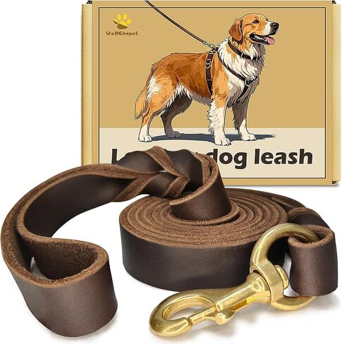 Leather Dog Leash 6ft, Heavy Duty, Soft and Strong for Large, Medium, Small Dogs - Premium Leather Leash for Dogs in Saudi Arabia