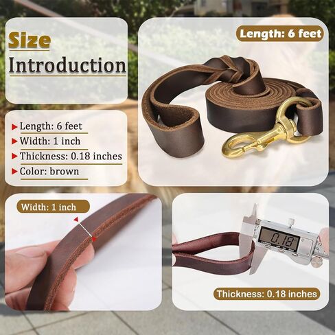 Leather Dog Leash 6ft, Heavy Duty, Soft and Strong for Large, Medium, Small Dogs - Premium Leather Leash for Dogs in Saudi Arabia