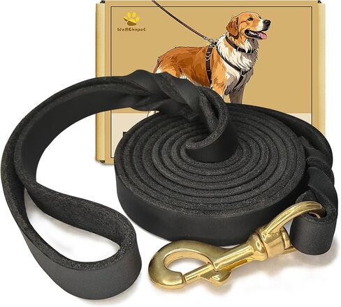 Leather Dog Leash 6ft, Heavy Duty, Soft and Strong for Large, Medium, Small Dogs - Premium Leather Leash for Dogs in Saudi Arabia