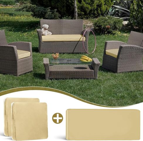 Outdoor Patio Furniture Cushion Covers, Waterproof Replacement Covers for 4-Piece Rattan Chair Wicker Furniture Set Blue and White Striped 3Pack 36x18 and 18x18 inches Cover Only in Saudi Arabia