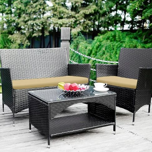 Outdoor Patio Furniture Cushion Covers, Waterproof Replacement Covers for 4-Piece Rattan Chair Wicker Furniture Set Blue and White Striped 3Pack 36x18 and 18x18 inches Cover Only in Saudi Arabia