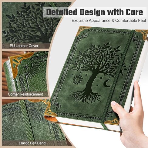 PU Leather A5 Binder 6 Ring Refillable Journal Cover No Refill Paper A5 Planner Binder Loose Leaf Binder Notebook 5.7"x8.3" with Elastic Closure, Green Tree in Saudi Arabia