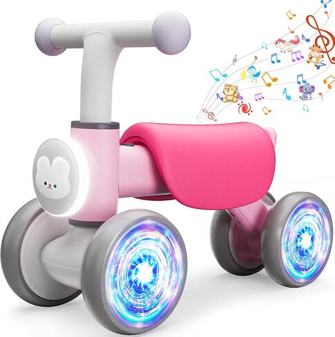 Colorful Glow Wheel Toddler Balance Bike,Baby Toys for 1 Year Old Boy Girls,12-24 Months Baby Balance Bike with Soft Music Cute Animal Sound,1st Birthday Gifts in Saudi Arabia