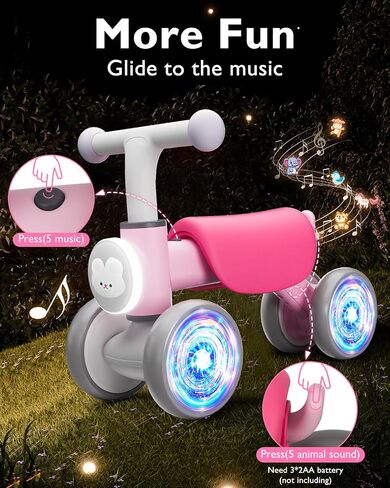 Colorful Glow Wheel Toddler Balance Bike,Baby Toys for 1 Year Old Boy Girls,12-24 Months Baby Balance Bike with Soft Music Cute Animal Sound,1st Birthday Gifts in Saudi Arabia