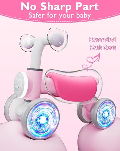 Colorful Glow Wheel Toddler Balance Bike,Baby Toys for 1 Year Old Boy Girls,12-24 Months Baby Balance Bike with Soft Music Cute Animal Sound,1st Birthday Gifts in Saudi Arabia