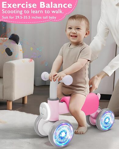 Colorful Glow Wheel Toddler Balance Bike,Baby Toys for 1 Year Old Boy Girls,12-24 Months Baby Balance Bike with Soft Music Cute Animal Sound,1st Birthday Gifts in Saudi Arabia