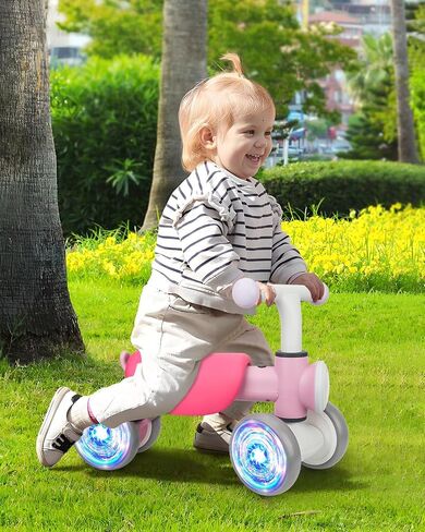 Colorful Glow Wheel Toddler Balance Bike,Baby Toys for 1 Year Old Boy Girls,12-24 Months Baby Balance Bike with Soft Music Cute Animal Sound,1st Birthday Gifts in Saudi Arabia