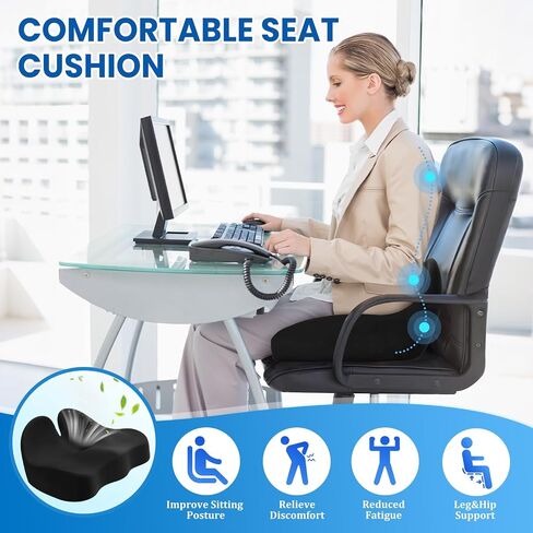 Seat Cushion, Memory Foam Office Chair Seat Cushion for Office Chairs/Car/Long Trip/Desk Chair/Gaming, Extra Large Size for Sciatica & Hip & Tailbone Pain Relief, Sciatica Support (Black) in Kuwait