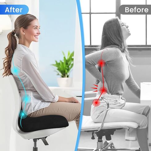 Seat Cushion, Memory Foam Office Chair Seat Cushion for Office Chairs/Car/Long Trip/Desk Chair/Gaming, Extra Large Size for Sciatica & Hip & Tailbone Pain Relief, Sciatica Support (Black) in Kuwait