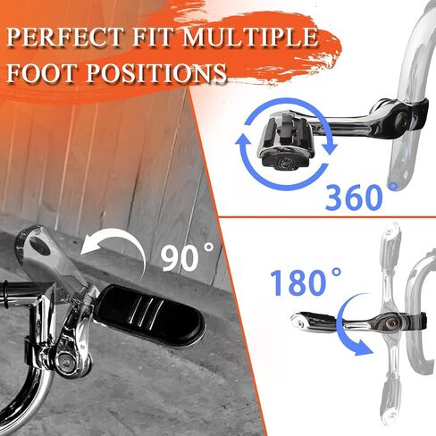 1.25" Highway Footpegs,Short Angled Adjustable Highway Pegs w/Mounts for Harley Touring Street Glide Electra Glide Road King Softail CVO Dyna Trike Sportster w/1-1/4" Engine Guard,Chrome#1 in Kuwait
