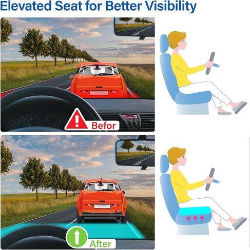 Car Seat Cushion: Ergonomic Memory Foam Seat Cushion for Sciatica Pain Relief, Larger Driving Seat Cushion for Short Drivers on Long Drives - Butt Seat Cushion For Car-Truck, Office - Black in Saudi Arabia