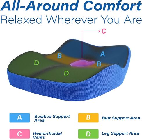 Car Seat Cushion: Ergonomic Memory Foam Seat Cushion for Sciatica Pain Relief, Larger Driving Seat Cushion for Short Drivers on Long Drives - Butt Seat Cushion For Car-Truck, Office - Black in Saudi Arabia
