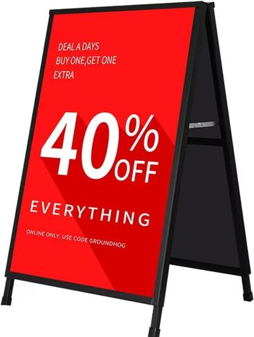 DISPLAYSWORKER Heavy Duty A-Frame Sidewalks Signs 24x36 Inch ,outdoor Sandwich Board Sign Black Coated Steel Metal Double-Sided，Slide-in Folding with 2 Corrugated Plastic Poster Boards&2 Anti-Glare in Saudi Arabia