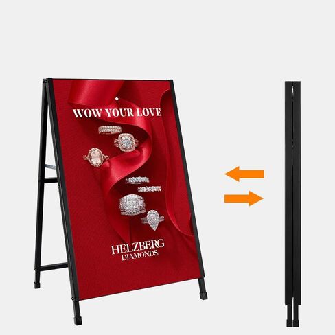 DISPLAYSWORKER Heavy Duty A-Frame Sidewalks Signs 24x36 Inch ,outdoor Sandwich Board Sign Black Coated Steel Metal Double-Sided，Slide-in Folding with 2 Corrugated Plastic Poster Boards&2 Anti-Glare in Saudi Arabia
