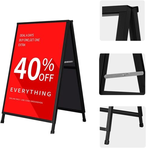 DISPLAYSWORKER Heavy Duty A-Frame Sidewalks Signs 24x36 Inch ,outdoor Sandwich Board Sign Black Coated Steel Metal Double-Sided，Slide-in Folding with 2 Corrugated Plastic Poster Boards&2 Anti-Glare in Saudi Arabia
