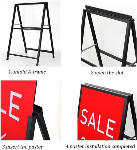 DISPLAYSWORKER Heavy Duty A-Frame Sidewalks Signs 24x36 Inch ,outdoor Sandwich Board Sign Black Coated Steel Metal Double-Sided，Slide-in Folding with 2 Corrugated Plastic Poster Boards&2 Anti-Glare in Saudi Arabia