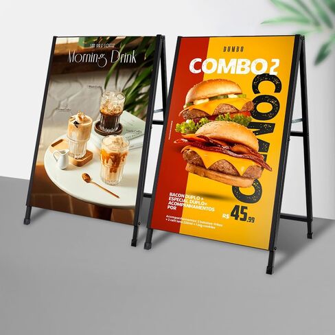 DISPLAYSWORKER Heavy Duty A-Frame Sidewalks Signs 24x36 Inch ,outdoor Sandwich Board Sign Black Coated Steel Metal Double-Sided，Slide-in Folding with 2 Corrugated Plastic Poster Boards&2 Anti-Glare in Saudi Arabia