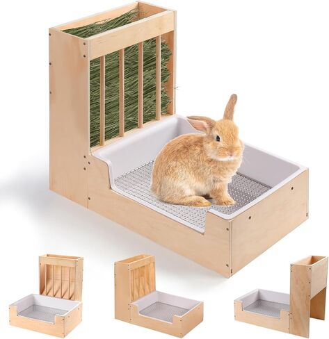 Extra-Large 2-in-1 Rabbit Hay Feeder & Litter Box Set, Wood, Mess Proof, for Guinea Pigs, Chinchillas, Hamsters, and Rabbits in Saudi Arabia