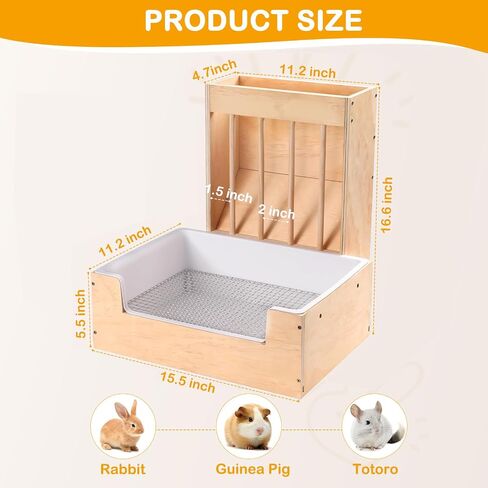 Extra-Large 2-in-1 Rabbit Hay Feeder & Litter Box Set, Wood, Mess Proof, for Guinea Pigs, Chinchillas, Hamsters, and Rabbits in Saudi Arabia