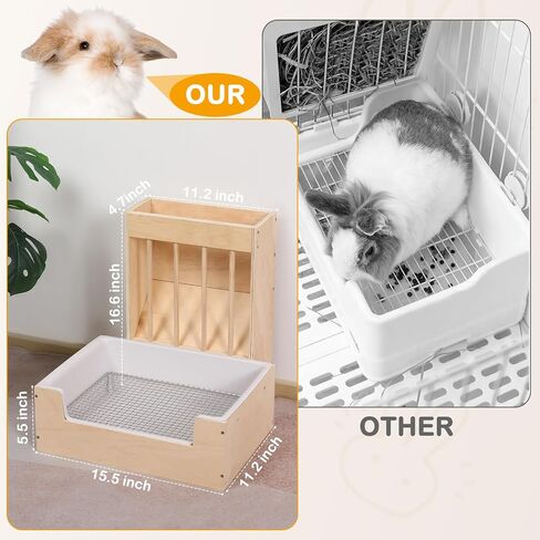 Extra-Large 2-in-1 Rabbit Hay Feeder & Litter Box Set, Wood, Mess Proof, for Guinea Pigs, Chinchillas, Hamsters, and Rabbits in Saudi Arabia