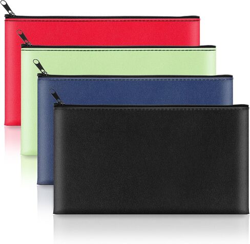 2 Pack Money Bags with Zipper, 11x6.1 Inch PU Leather Cash Pouch, Secure Bank Bag for Coins, Bills, Checks, Invoices, Cosmetics, Tools (Black) in Saudi Arabia