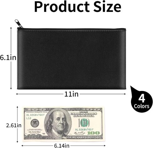 2 Pack Money Bags with Zipper, 11x6.1 Inch PU Leather Cash Pouch, Secure Bank Bag for Coins, Bills, Checks, Invoices, Cosmetics, Tools (Black) in Saudi Arabia
