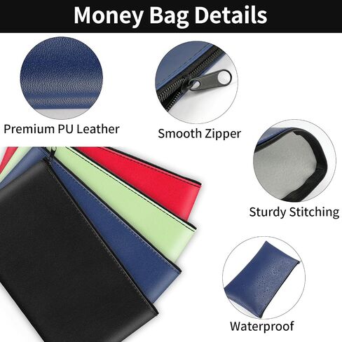 2 Pack Money Bags with Zipper, 11x6.1 Inch PU Leather Cash Pouch, Secure Bank Bag for Coins, Bills, Checks, Invoices, Cosmetics, Tools (Black) in Saudi Arabia
