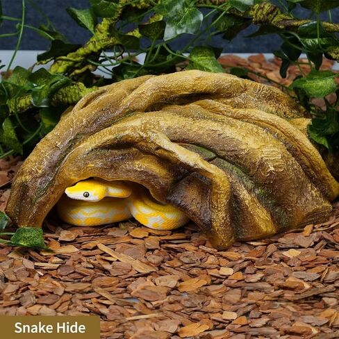 Reptile Hide Large Caves Simulation Tree Hideout Snake Hide Leopard Gecko Terrarium Plastic Plant Leaves Ornament Habitat Shelter Decor for Lizard Hermit Crab Spider Frog Amphibians in Saudi Arabia