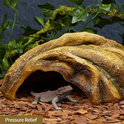 Reptile Hide Large Caves Simulation Tree Hideout Snake Hide Leopard Gecko Terrarium Plastic Plant Leaves Ornament Habitat Shelter Decor for Lizard Hermit Crab Spider Frog Amphibians in Saudi Arabia