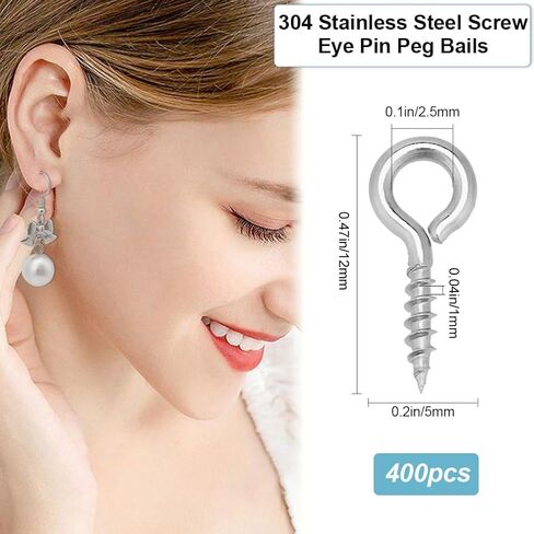 Beebeecraft 1 Box 400pcs دبابيس العين الصغيرة المسمار 304 من الفولاذ المقاوم للصدأ 10 ملم كوبس ملولبة للمجوهر in Saudi Arabia