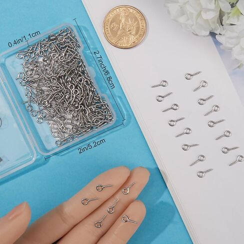 Beebeecraft 1 Box 400pcs دبابيس العين الصغيرة المسمار 304 من الفولاذ المقاوم للصدأ 10 ملم كوبس ملولبة للمجوهر in Saudi Arabia
