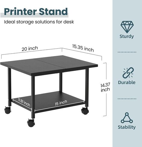 Printer Stand with Storage Under Desk Shelf, Desktop Printer Stand Organizer, Rolling Printer Cart Storage Paper Files Holder for Desk, Office, Home in Saudi Arabia