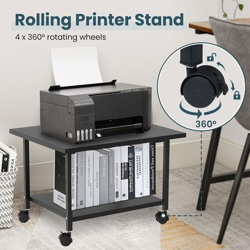 Printer Stand with Storage Under Desk Shelf, Desktop Printer Stand Organizer, Rolling Printer Cart Storage Paper Files Holder for Desk, Office, Home in Saudi Arabia
