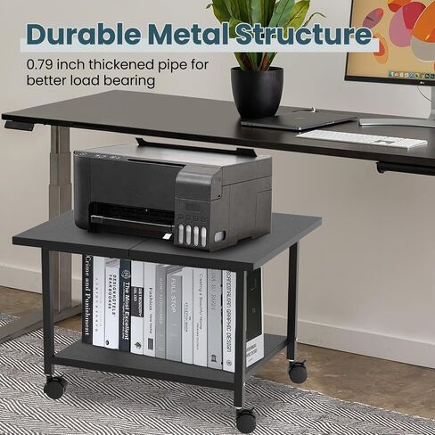 Printer Stand with Storage Under Desk Shelf, Desktop Printer Stand Organizer, Rolling Printer Cart Storage Paper Files Holder for Desk, Office, Home in Saudi Arabia