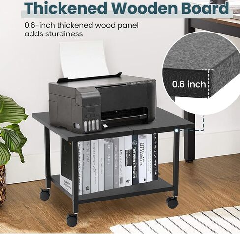 Printer Stand with Storage Under Desk Shelf, Desktop Printer Stand Organizer, Rolling Printer Cart Storage Paper Files Holder for Desk, Office, Home in Saudi Arabia