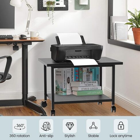 Printer Stand with Storage Under Desk Shelf, Desktop Printer Stand Organizer, Rolling Printer Cart Storage Paper Files Holder for Desk, Office, Home in Saudi Arabia