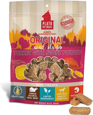 PLATO Original Real Strips Natural Dog Treats - Real Meat - Air Dried - Made in The USA - Lamb Flavor, 18 Ounces in Saudi Arabia
