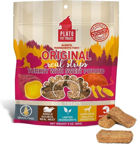 PLATO Original Real Strips Natural Dog Treats - Real Meat - Air Dried - Made in The USA - Lamb Flavor, 18 Ounces in Saudi Arabia