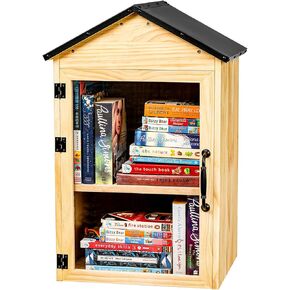 Little Library Box Outdoor, 2-Tier Waterproof Book Exchange Cabinet – Solid Wood with Adjustable Shelves, Rust-Resistant Hardware for Community, Schools and Neighborhoods to Promote Reading & Sharing