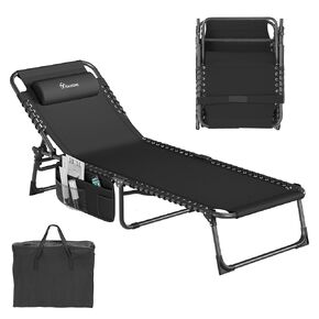 yitahome patio onounge كرسي ، مستلق محمولة صالة كراسي قابلة للطي COT COT 5 POSISTION قابلة للتعديل مع وسادة الرأس وحقائب اليد المحمولة للتخييم ، البلياردو ، الشاطئ والفناء ، الأسود