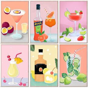 Mrnsiet 6 Pack Paint by Numbers Kits for Adults Beginners, DIY Acrylic Adults Paint by Numbers Kits, Cocktail Paint by Number kit on Canvas for Home Wall Decor 8x12 inch