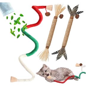 Cat Toys for Indoor Cat 12pcs Kitten Toys Self Play Cat Dental Rope Interactive Catnip Toy Refillable Matatabi Cat Chew Treats for Cleaning Teeth Lickable Kitty Silvervine Feather Sticks