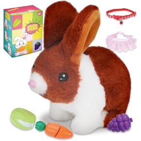 Kids’ Electronic Bunny Plush with Hopping & Talking Action - Realistic Rabbit Toy with Moving Ears & Accessories,Interactive Gift for Kids Ages 3+,Perfect for Birthday, Easter, and Christmas! (White)