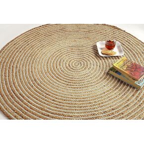 GRUHUM Round Jute Area Rug 8ft Natural Fiber Multicolour Handmade Boho Charm Farmhouse Soft Braided Rustic Vintage Rug for Indoor Kitchen Bedroom Living Room Hallways Enterways(8' feet Round) in Kuwait