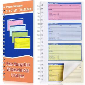 1 Pcs Spiral Bound Phone Message Book 5-1/2" x 11" 2 Part Colorful Carbonless Phone Message Pads 4 Messages Per Page Carbon Copy Notebook Spiral Phone Call Log Book for Business Office