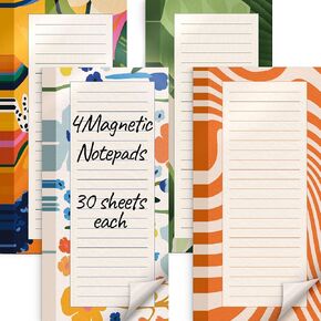 X-bet MAGNET Magnetic Notepads for fridge 120 sheets, grocery list pad for fridge, double gummed paper with color printing, magnetic shopping list pad for fridge (4 pack 30 sheets)