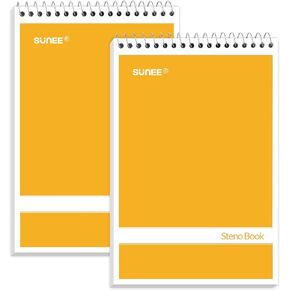 SUNEE 2 Pack Steno Pads 6x9, Gregg Rule, 60 Sheets, Spiral Notebook 6x9, White Paper, Take Notes with Top Spiral Notebook, for School, University, College, Work, Office, Yellow
